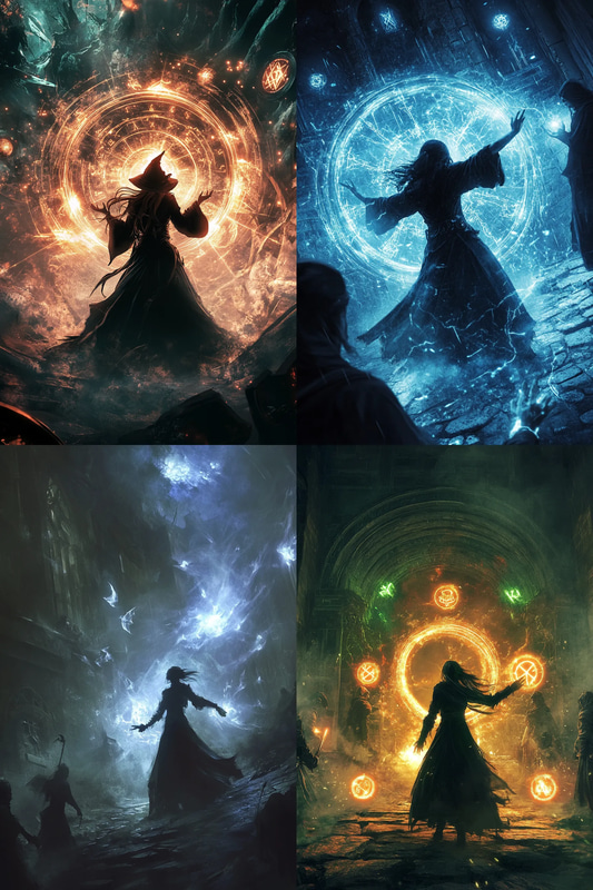 Gothic Witch Casting Spell - Dark Aesthetic Gothic Digital Art for Immersive Horror Projects