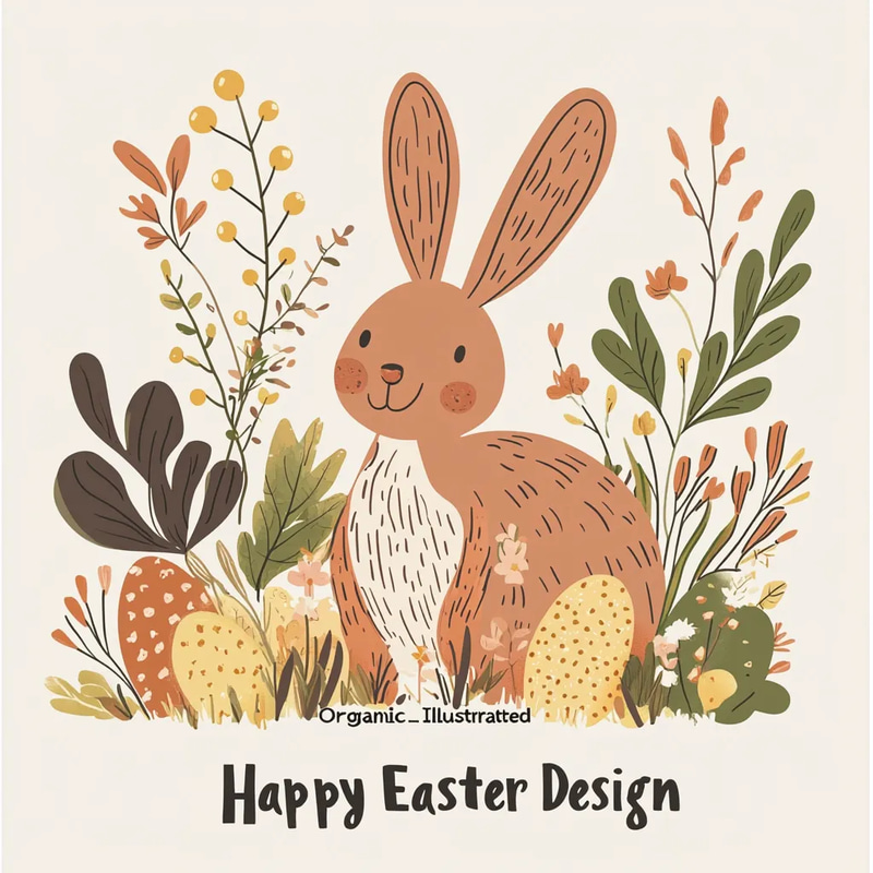 Organic Illustrated Happy Easter Design - Wholesome Easter Card Art for Heartfelt Greetings & Festive Joy
