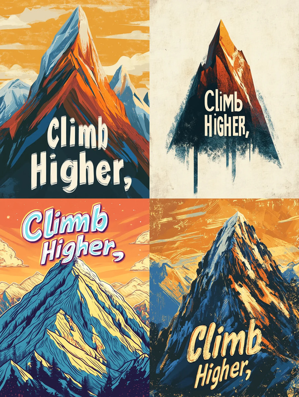 Stylized Mountain Peak Aspire & Climb Concept Art - Inspirational Office Wall Art for Motivated Workspaces