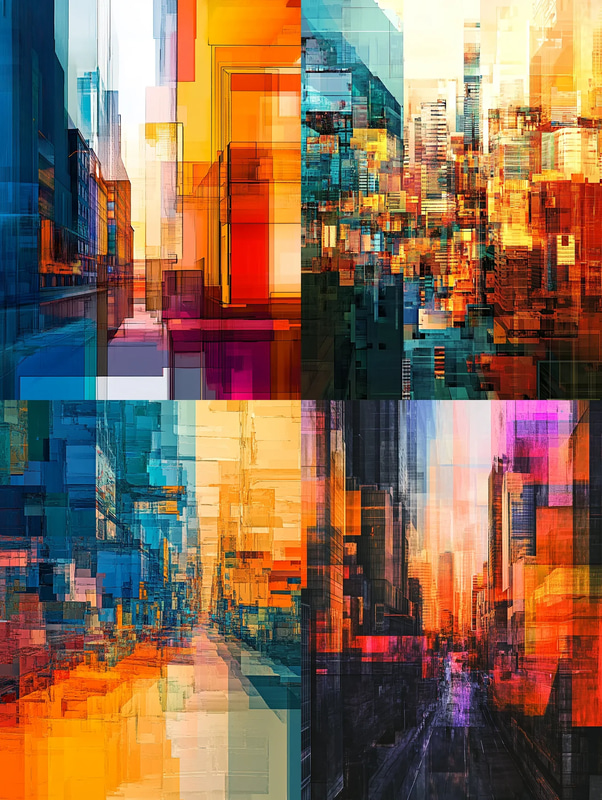 Abstract Cityscape with Block Shapes - Contemporary Digital Wall Art for Modern Interiors and Creative Spaces