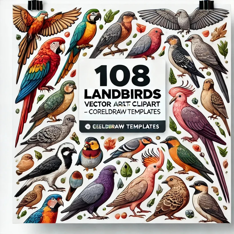 108 Landbirds Vector Clipart - CorelDRAW Templates - Detailed Wildlife Illustrations for Designers and Creative Projects
