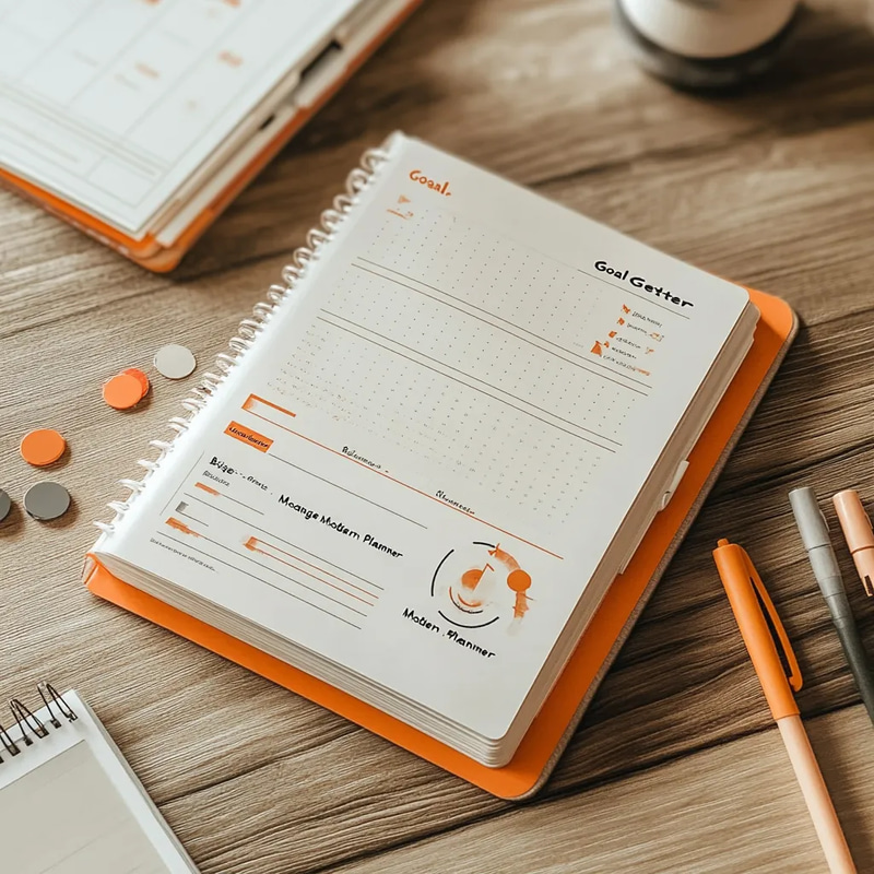 Goal Getter Beige Orange Modern Planner - Streamlined Digital Bucket List and Goal Organizer for Productivity and Focus
