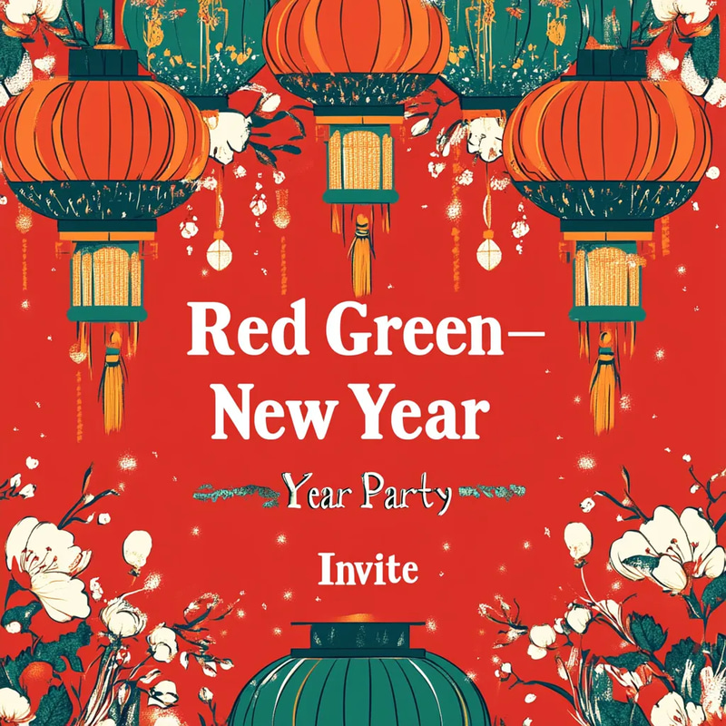 Red Green Chinese New Year Party Invite - Festive Holiday Invitation Template for Celebrations and Events