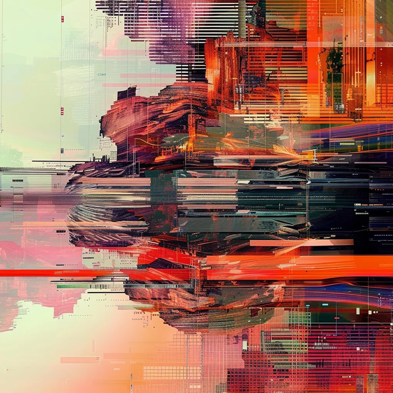 Digital Abstract Glitch Grid Layered Art - Contemporary Abstract Artwork for Creative Designers and Visual Projects