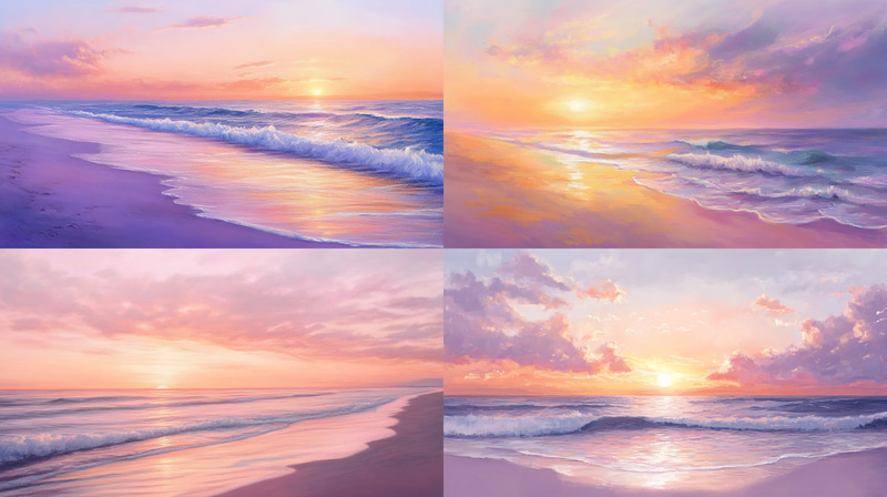 Serene Beach Sunset Pastel Art - Tranquil Pastel Painting for Relaxing, Nature-Inspired Home and Office Decor
