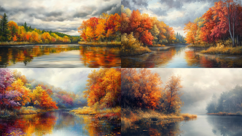Winding Autumn River - Serene Autumn Landscape Art for Tranquil Spaces and Creative Decor