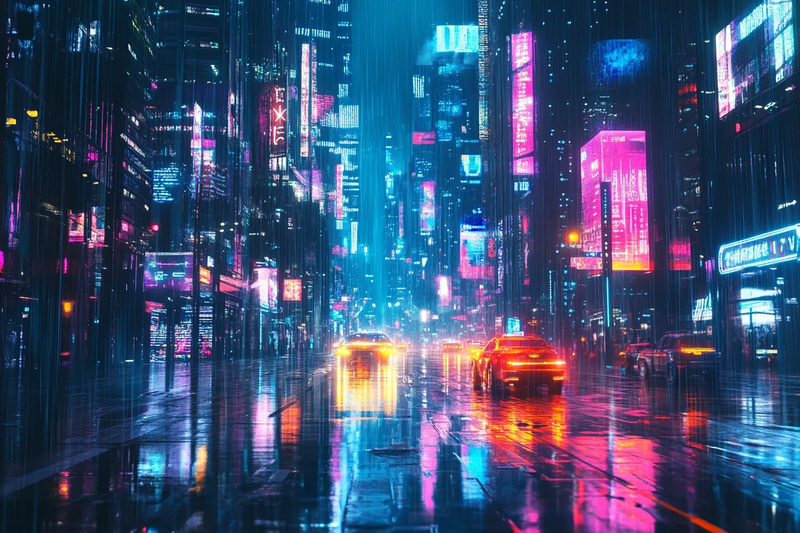 Futuristic City During Rainstorm - Digital Art - Immersive Sci-Fi Urban Landscape for Designers and Creators