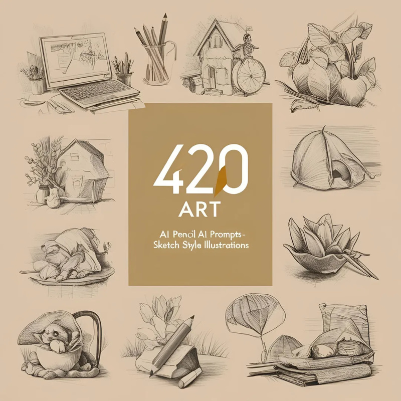 420 Pencil Art AI Prompts - Sketch Style Illustrations for Creative Artists and Concept Designers